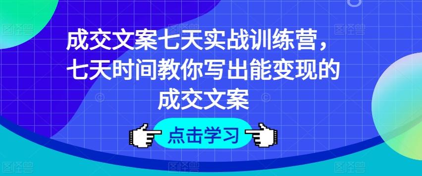 成交文案七天实战训练营，七天时间教你写出能变现的成交文案-E网资源