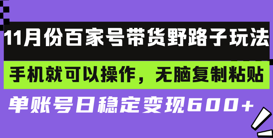 百家号带货野路子玩法 手机就可以操作，无脑复制粘贴 单账号日稳定变现…-E网资源