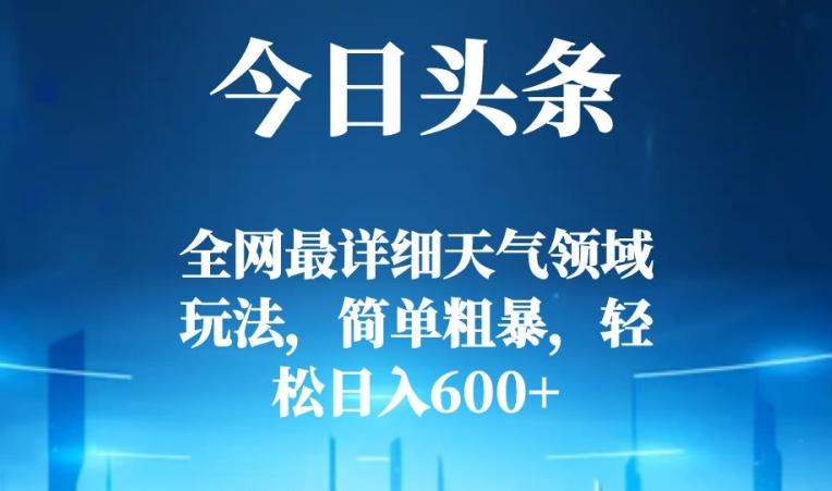 今日头条全网最详细天气领域玩法，简单粗暴，轻松日入600+-E网资源