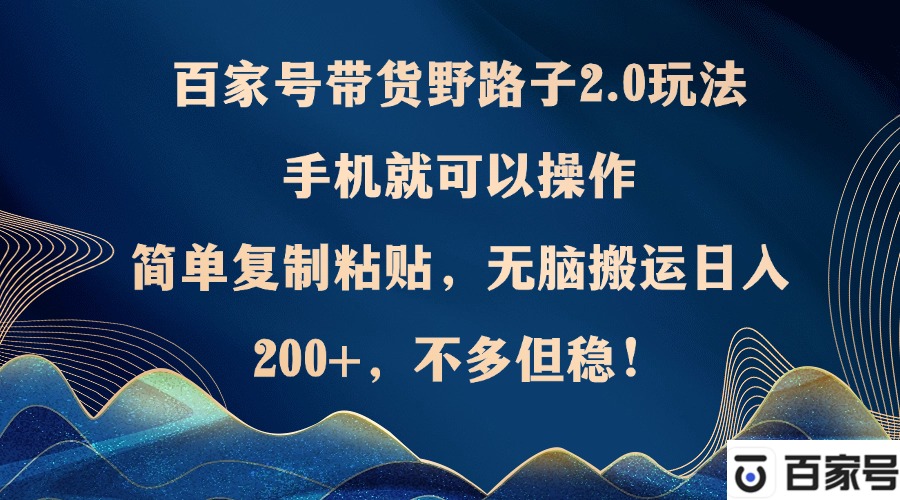 百家号带货野路子2.0玩法，手机就可以操作，简单复制粘贴，无脑搬运日…-E网资源
