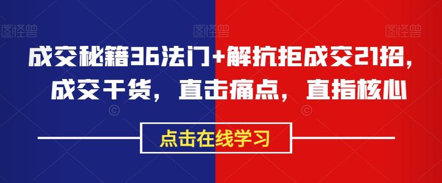 成交秘籍36法门+解抗拒成交21招，成交干货，直击痛点，直指核心-E网资源
