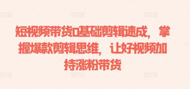 短视频带货0基础剪辑速成，掌握爆款剪辑思维，让好视频加持涨粉带货-E网资源
