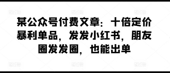 某公众号付费文章：十倍定价暴利单品，发发小红书，朋友圈发发圈，也能出单-E网资源