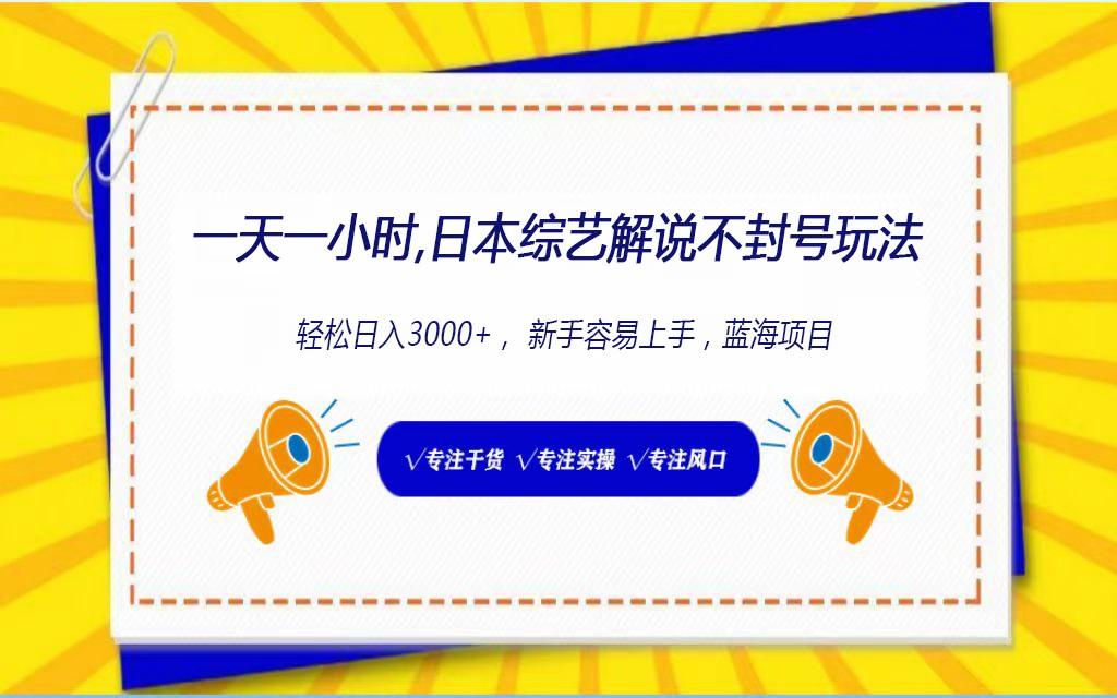 日本综艺解说不封号玩法，轻松日入1000+，全新赛道-E网资源