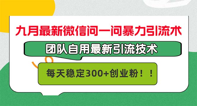 九月最新微信问一问暴力引流术，团队自用引流术，每天稳定300+创…-E网资源