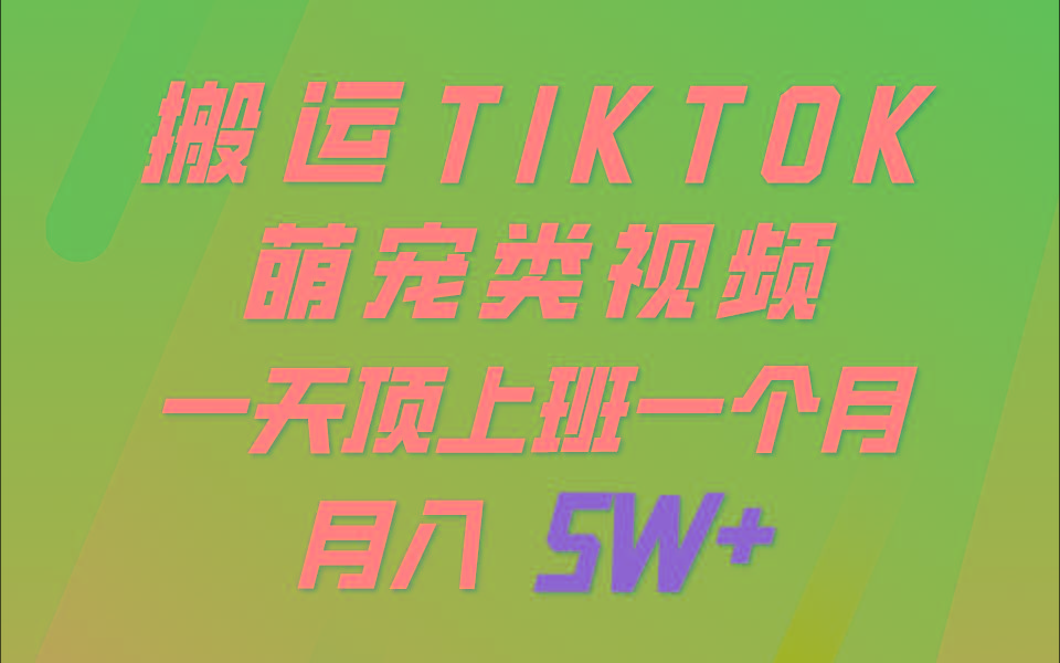 一键搬运TIKTOK萌宠类视频，一部手机即可操作，所有平台均可发布 轻松月入5W+-E网资源