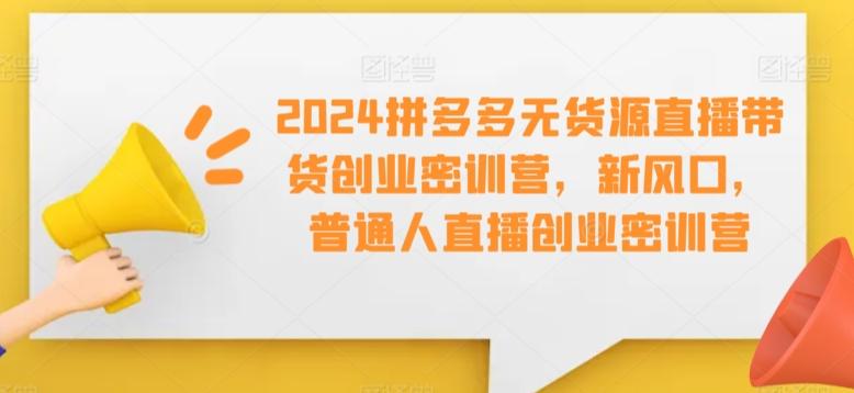 2024拼多多无货源直播带货创业密训营，新风口，普通人直播创业密训营-E网资源