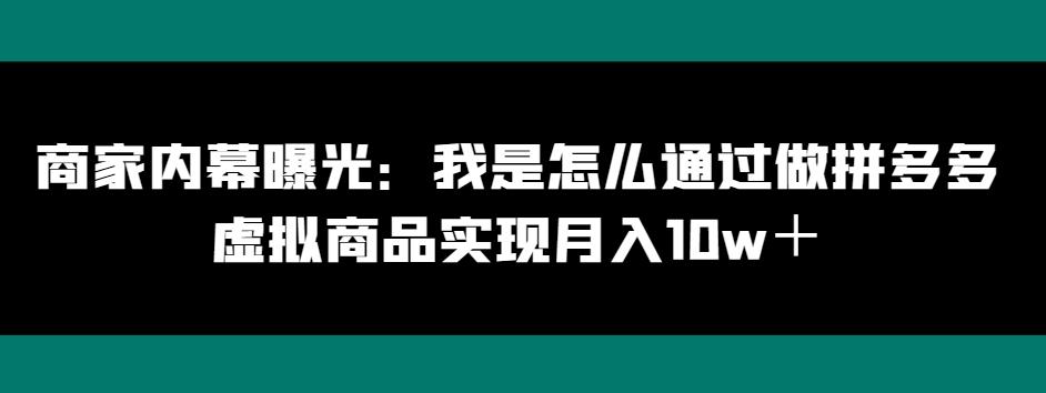 商家内幕曝光：我是怎么通过做拼多多虚拟商品实现月入10w＋-E网资源