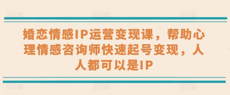 婚恋情感IP运营变现课，帮助心理情感咨询师快速起号变现，人人都可以是IP-E网资源