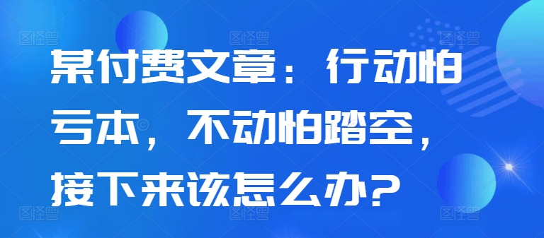 某付费文章：行动怕亏本，不动怕踏空，接下来该怎么办?-E网资源