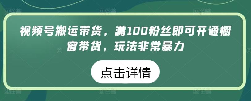 视频号搬运带货，满100粉丝即可开通橱窗带货，玩法非常暴力【揭秘】-E网资源
