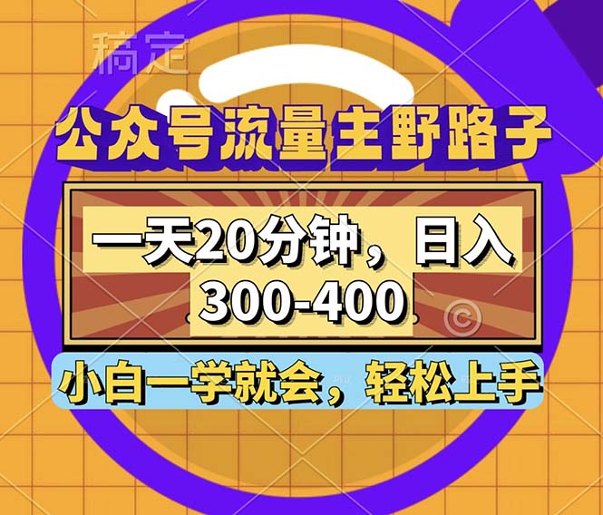公众号流量主野路子玩法，一天20分钟，日入300~400，小白一学就会-E网资源