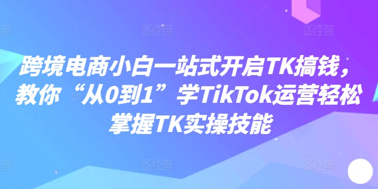 跨境电商小白一站式开启TK搞钱，教你“从0到1”学TikTok运营轻松掌握TK实操技能-E网资源
