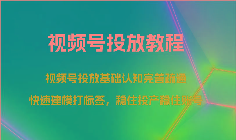 视频号投放教程-视频号投放基础认知完善疏通，快速建模打标签，稳住投产稳住账号-E网资源