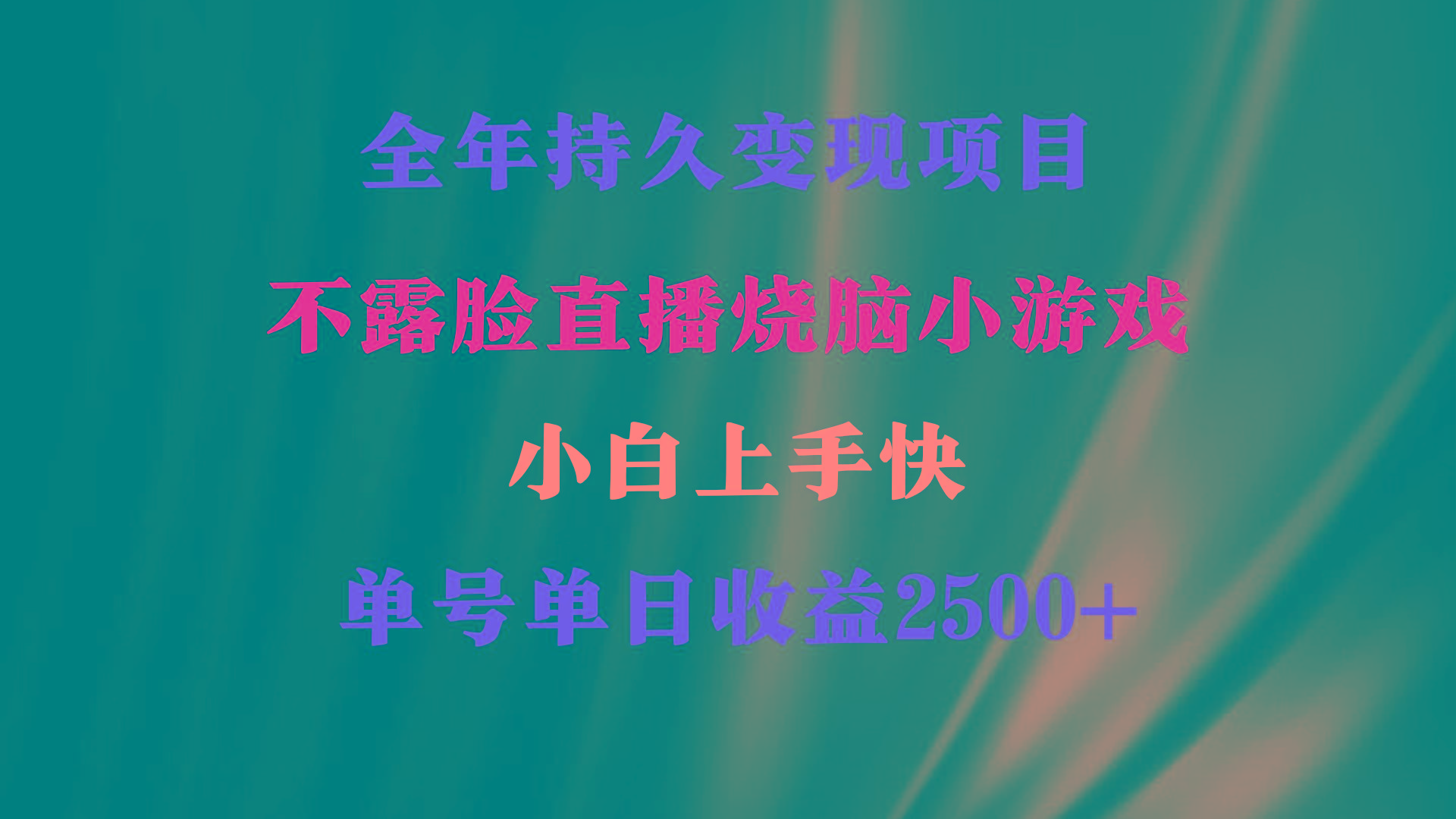 2024年 最优项目，烧脑小游戏不露脸直播  小白上手快 无门槛 一天收益2500+-E网资源