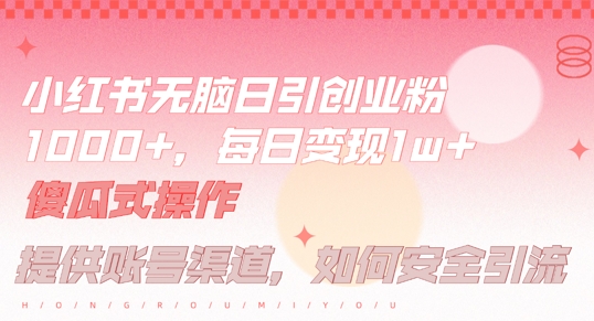 小红书无脑每日引流创业粉500+，小白每天只花半小时，躺赚长尾收益【揭秘】-E网资源