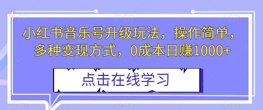 小红书音乐号升级玩法，操作简单，多种变现方式，0成本日赚1000+【揭秘】-E网资源