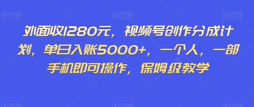 外面收1280元，视频号创作分成计划，单日入账5000+，一个人，一部手机即可操作，保姆级教学【揭秘】-E网资源