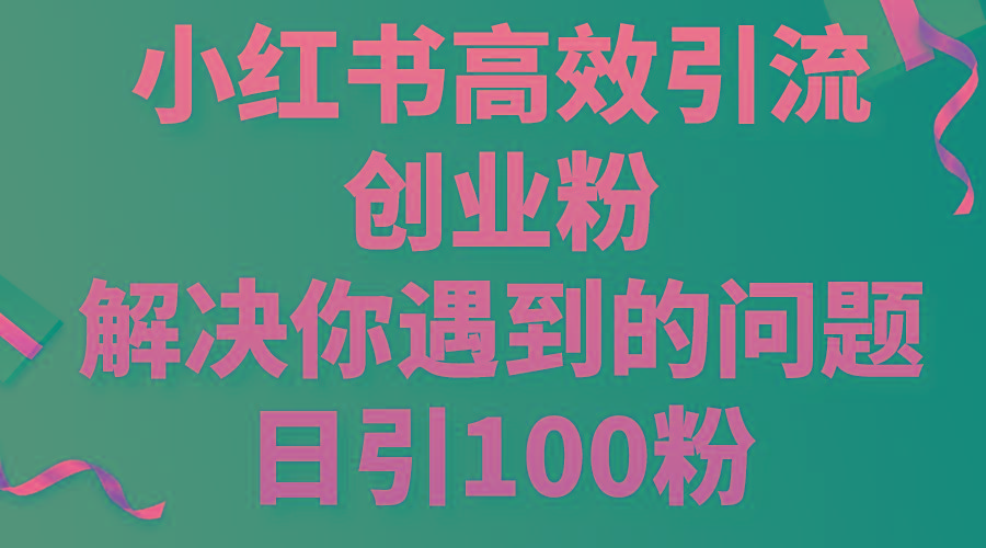 小红书高效引流创业粉，解决你遇到的问题，日引100粉-E网资源
