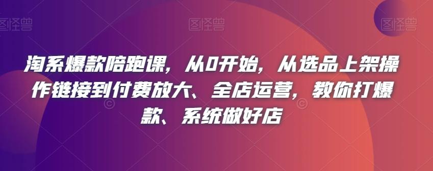 淘系爆款陪跑课，从0开始，从选品上架操作链接到付费放大、全店运营，教你打爆款、系统做好店-E网资源