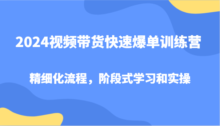 2024视频带货快速爆单训练营，精细化流程，阶段式学习和实操-E网资源