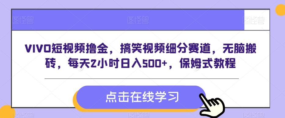 VIVO短视频撸金，搞笑视频细分赛道，无脑搬砖，每天2小时日入500+，保姆式教程-E网资源
