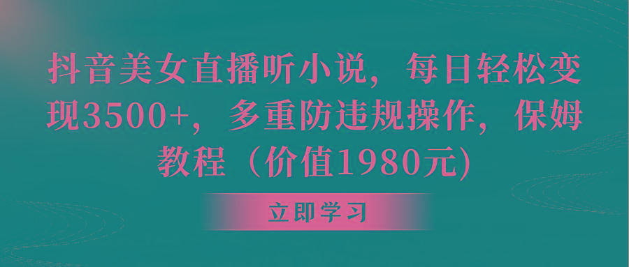 抖音美女直播听小说，每日轻松变现3500+，多重防违规操作，保姆教程(价...-E网资源