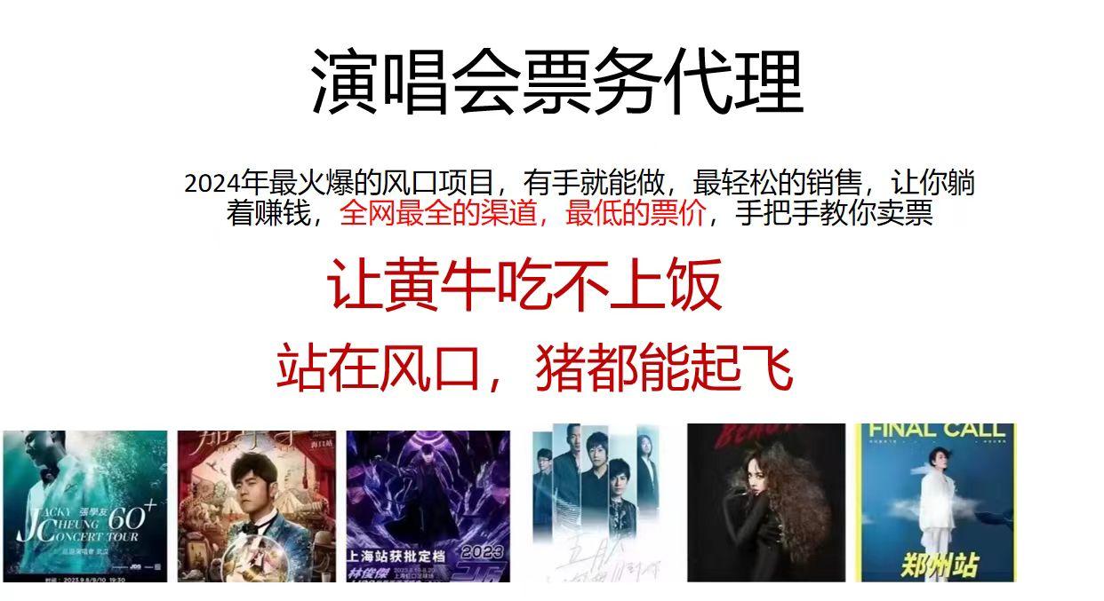 演唱会票务代理，2024年最火爆风口项目，全网最低的票价，小白一分钟上…-E网资源