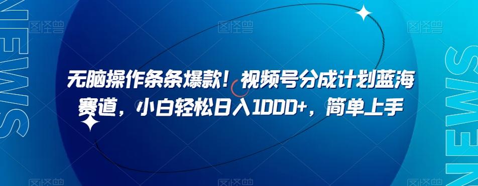 无脑操作条条爆款！视频号分成计划蓝海赛道，小白轻松日入1000+，简单上手-E网资源
