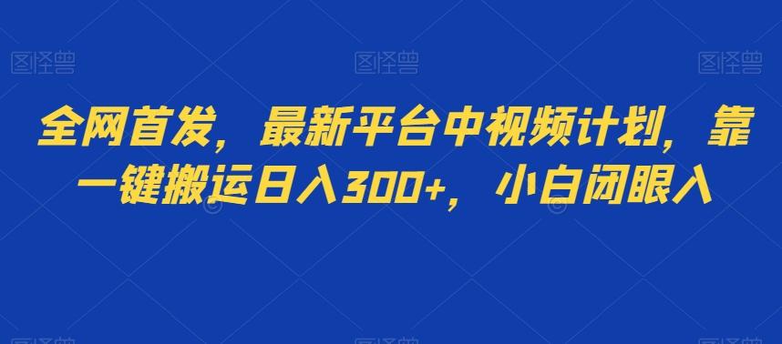 全网首发，最新平台中视频计划，靠一键搬运日入300+，小白闭眼入-E网资源