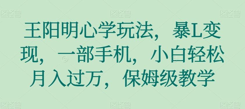 王阳明心学玩法，暴L变现，一部手机，小白轻松月入过万，保姆级教学【揭秘】-E网资源