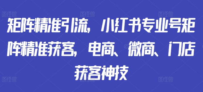 矩阵精准引流，小红书专业号矩阵精准获客，电商、微商、门店获客神技-E网资源