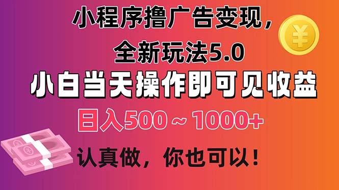 小程序撸广告变现，全新玩法5.0，小白当天操作即可上手，日收益 500~1000+-E网资源