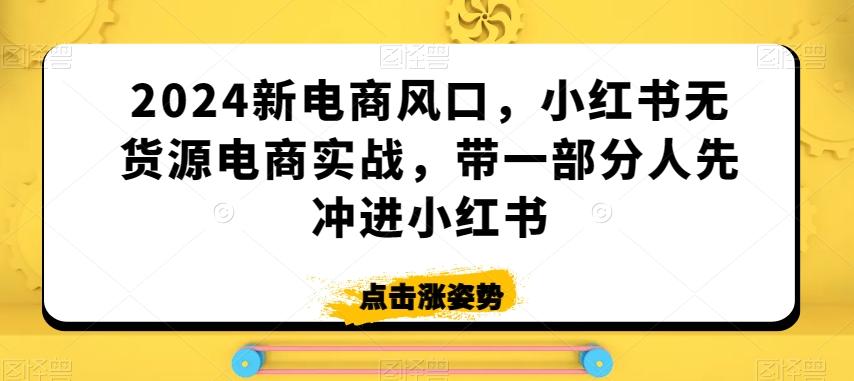 2024新电商风口，小红书无货源电商实战，带一部分人先冲进小红书-E网资源