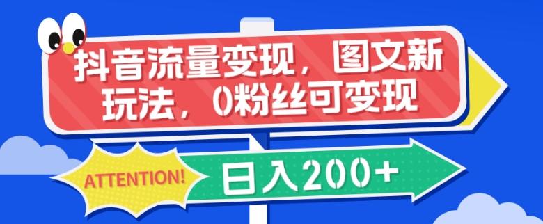 抖音流量变现，图文新玩法，0粉丝可变现，日入200+-E网资源