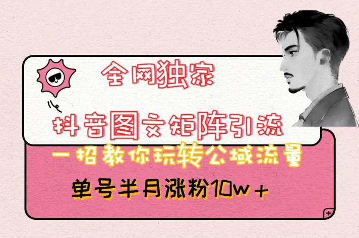 全网独家抖音图文矩阵引流，一招教你玩转公域流量，单号半月涨粉10w+【揭秘】-E网资源