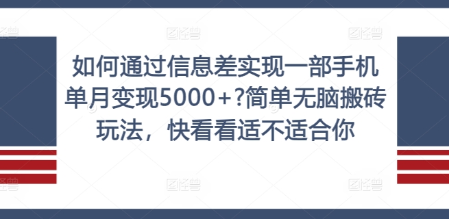 如何通过信息差实现一部手机单月变现5000+?简单无脑搬砖玩法，快看看适不适合你【揭秘】-E网资源