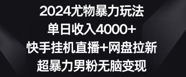 2024尤物暴力玩法，单日收入4000+，快手挂机直播+网盘拉新，超暴力男粉无脑变现【揭秘】-E网资源