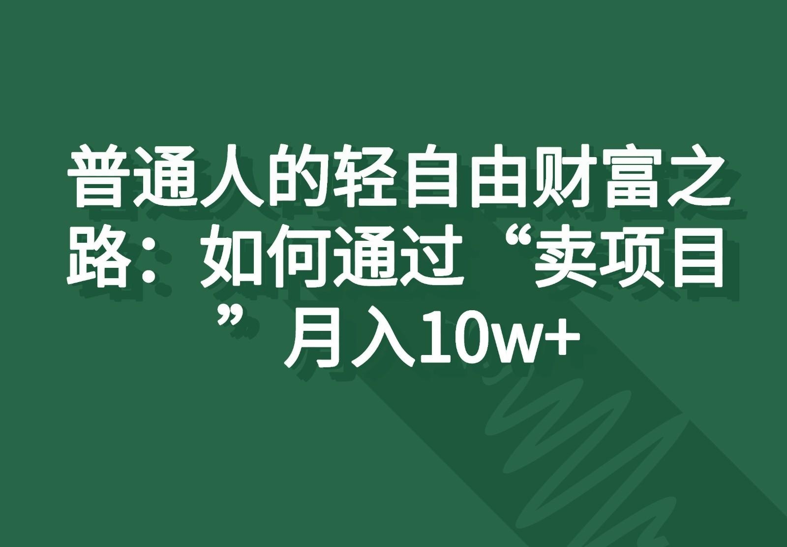 普通人的轻自由财富之路：如何通过“卖项目”月入10w+-E网资源