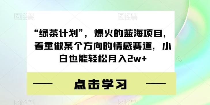 “绿茶计划”，爆火的蓝海项目，着重做某个方向的情感赛道，小白也能轻松月入2w+【揭秘】-E网资源
