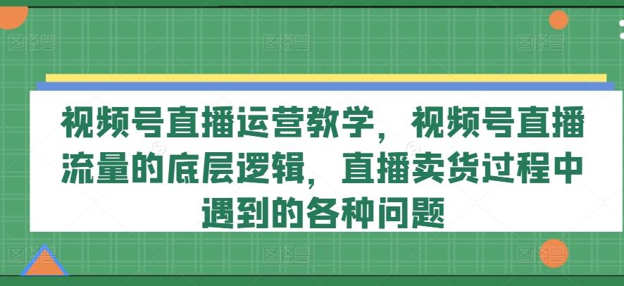 视频号直播运营教学，视频号直播流量的底层逻辑，直播卖货过程中遇到的各种问题-E网资源
