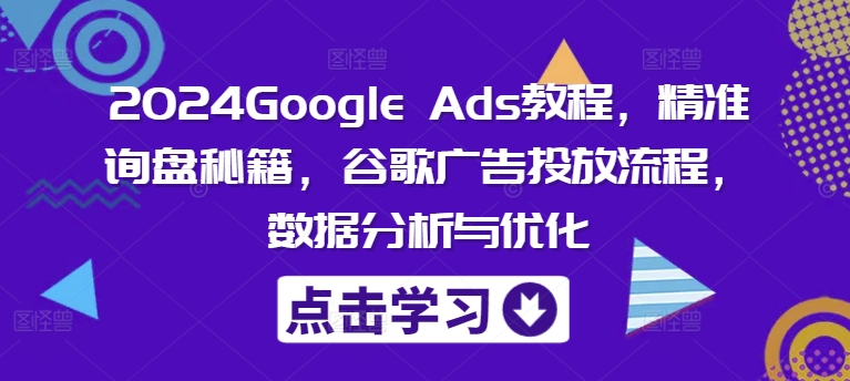 2024Google Ads教程，精准询盘秘籍，谷歌广告投放流程，数据分析与优化-E网资源