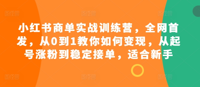 小红书商单实战训练营，全网首发，从0到1教你如何变现，从起号涨粉到稳定接单，适合新手-E网资源
