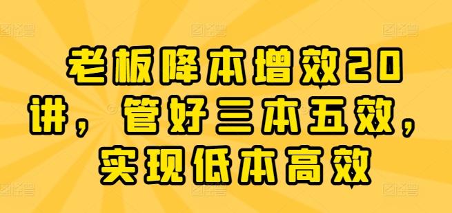 老板降本增效20讲，管好三本五效，实现低本高效-E网资源