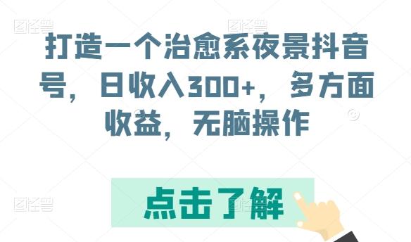 打造一个治愈系夜景抖音号，日收入300+，多方面收益，无脑操作【揭秘】-E网资源