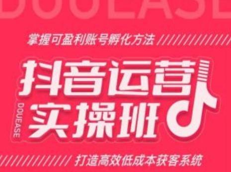 抖音运营实操班，掌握可盈利账号孵化方法，打造高效低成本获客系统-E网资源