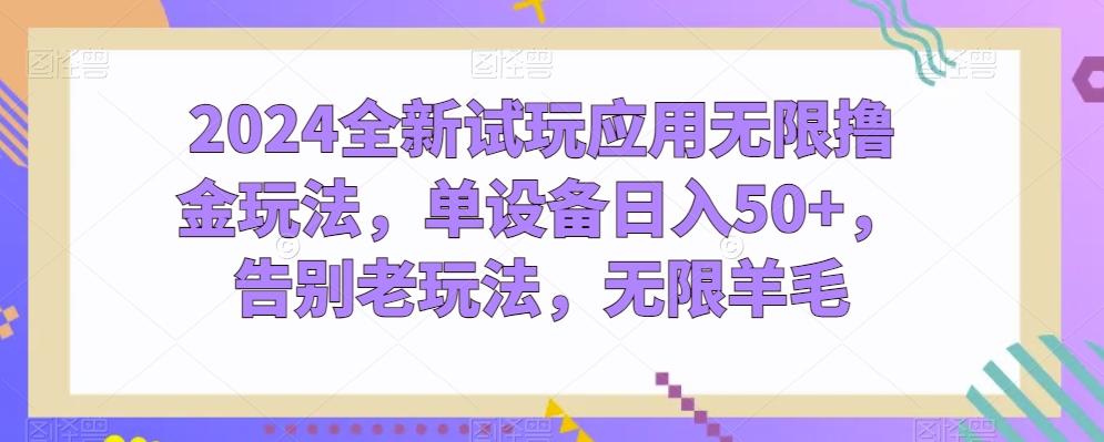 2024全新试玩应用无限撸金玩法，单设备日入50+，告别老玩法，无限羊毛【揭秘】-E网资源