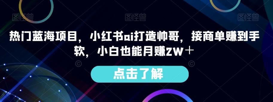 热门蓝海项目，小红书ai打造帅哥，接商单赚到手软，小白也能月赚2W＋-E网资源