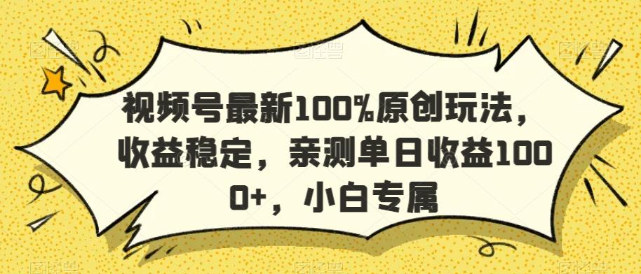 视频号最新100%原创玩法，收益稳定，亲测单日收益1000+，小白专属【揭秘】-E网资源