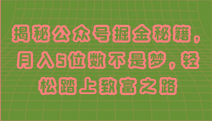 揭秘公众号掘金秘籍，月入5位数不是梦，轻松踏上致富之路-E网资源